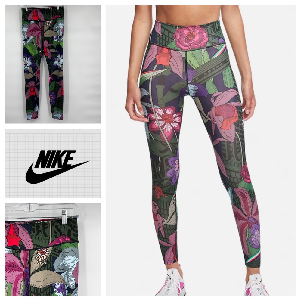 Nike Dri Fit Womens Floral Print Icon Clash One Leggings‎ Size M